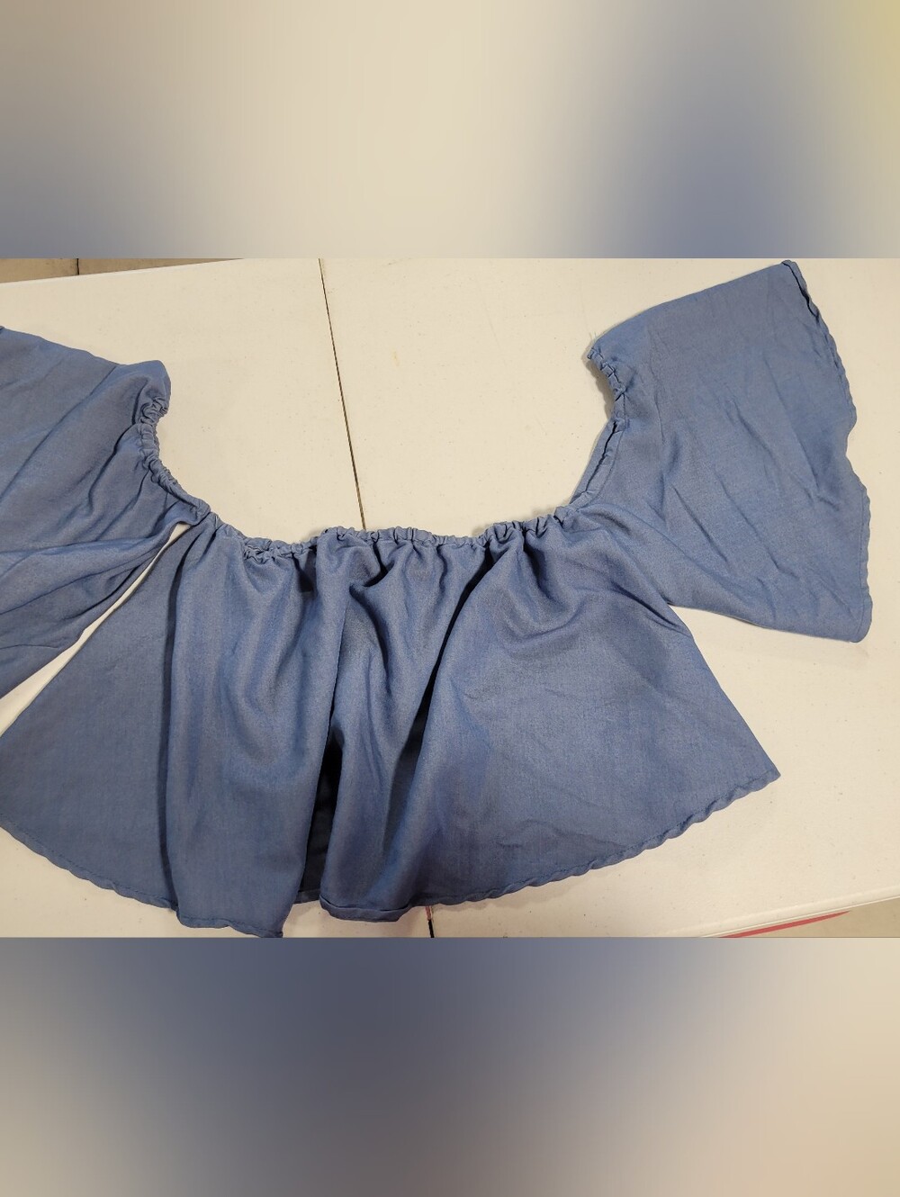 Blue Off-Shoulder Ruffle Crop Top - Women